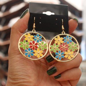 New 18K Gold plated Colorful flower hoop earrings